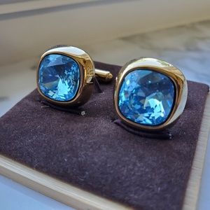 Blue Swarovski, gold cufflinks